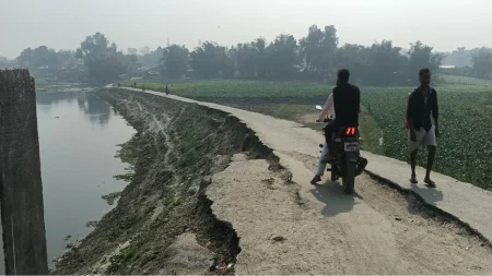 Three months have passed since the floods ended, but the washed-out approach path has not been repaired.