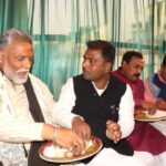MLA Manoj Vishwas organised a Dahi-Chuda feast in Forbesganj on Makar Sankranti, Pappu Yadav was the main attraction.