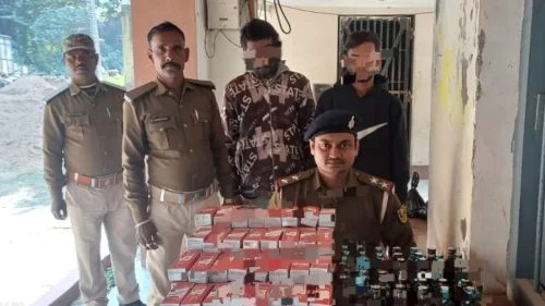 34.38 litres of foreign liquor seized from a Toto in Baisi, two youths arrested